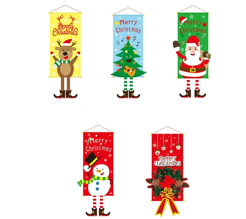 Christmas cloth poster featuring Santa Claus design, measuring 115x40cm, for window decoration