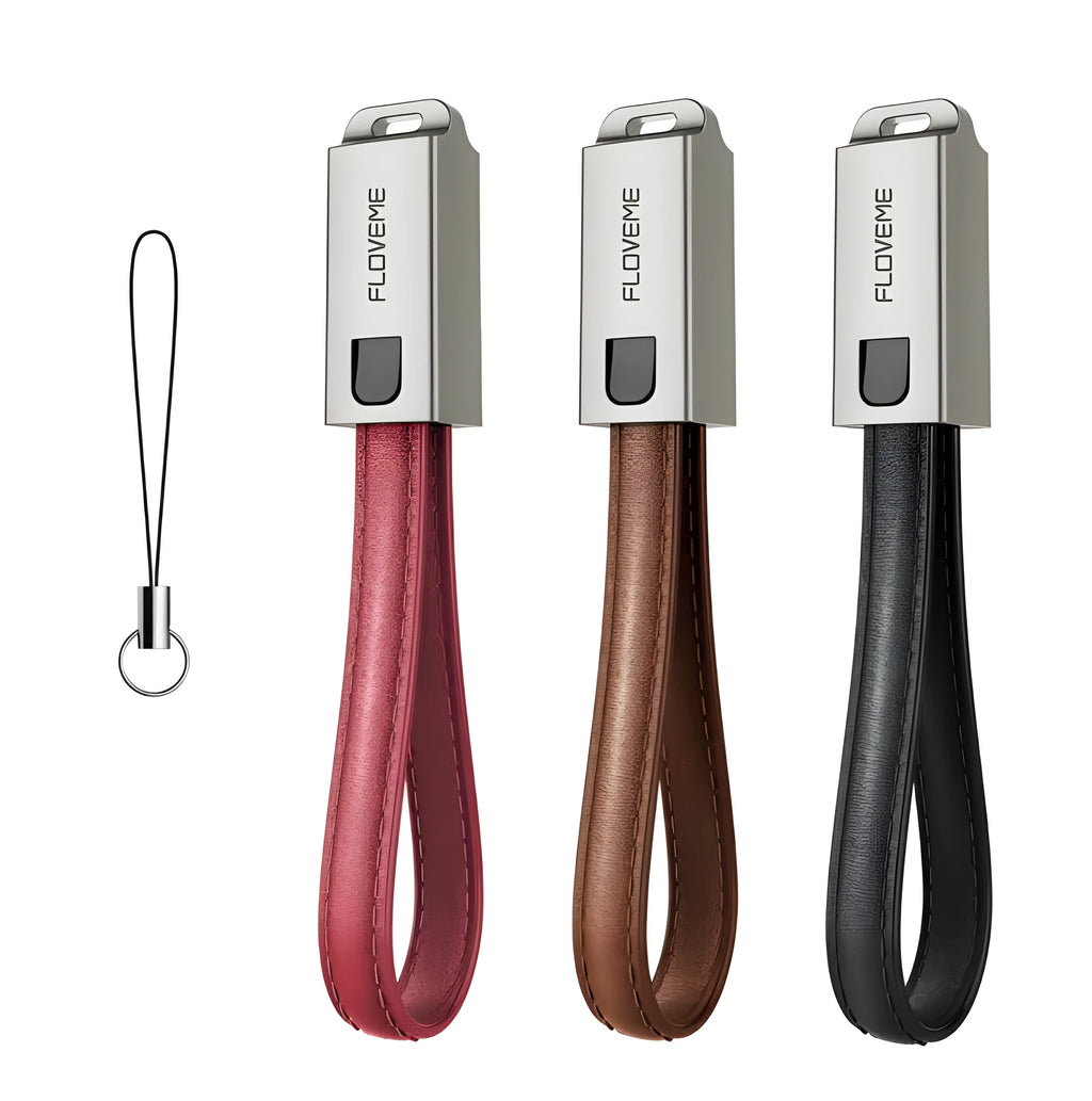 Red leather iPhone charging cable with zinc alloy connectors, 20cm length