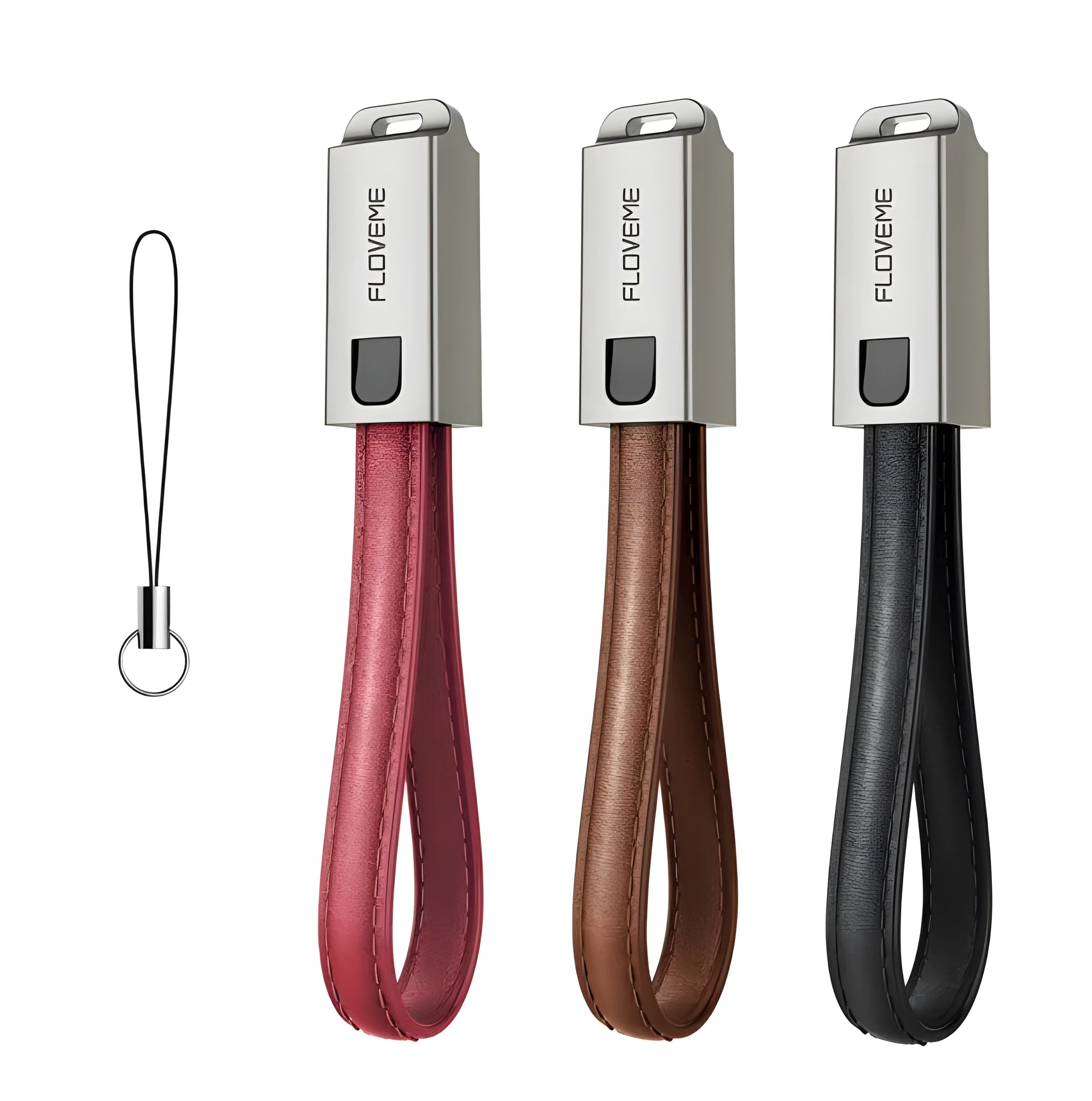 Red leather iPhone charging cable with zinc alloy connectors, 20cm length