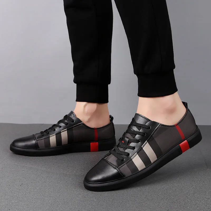 Peas Shoes dress shoes with genuine leather upper and rubber sole, shown in black and white, sizes 37-45.