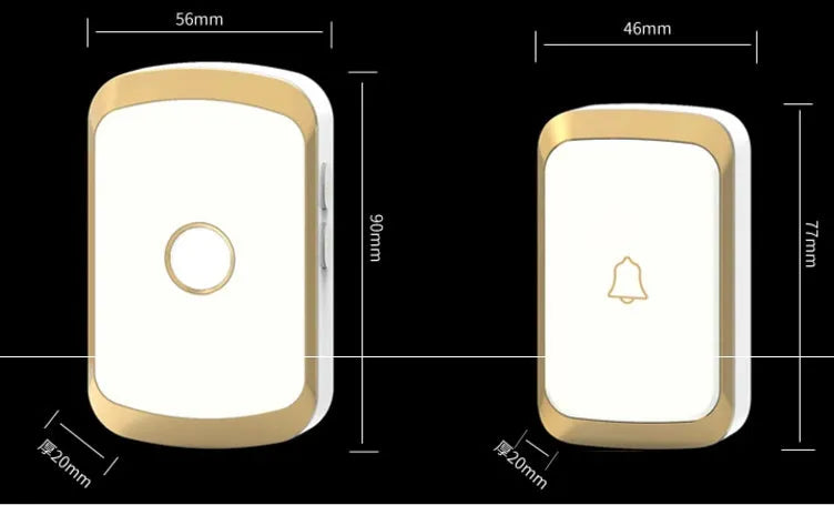 Wireless doorbell with receiver and transmitter units showing colour options and plug styles