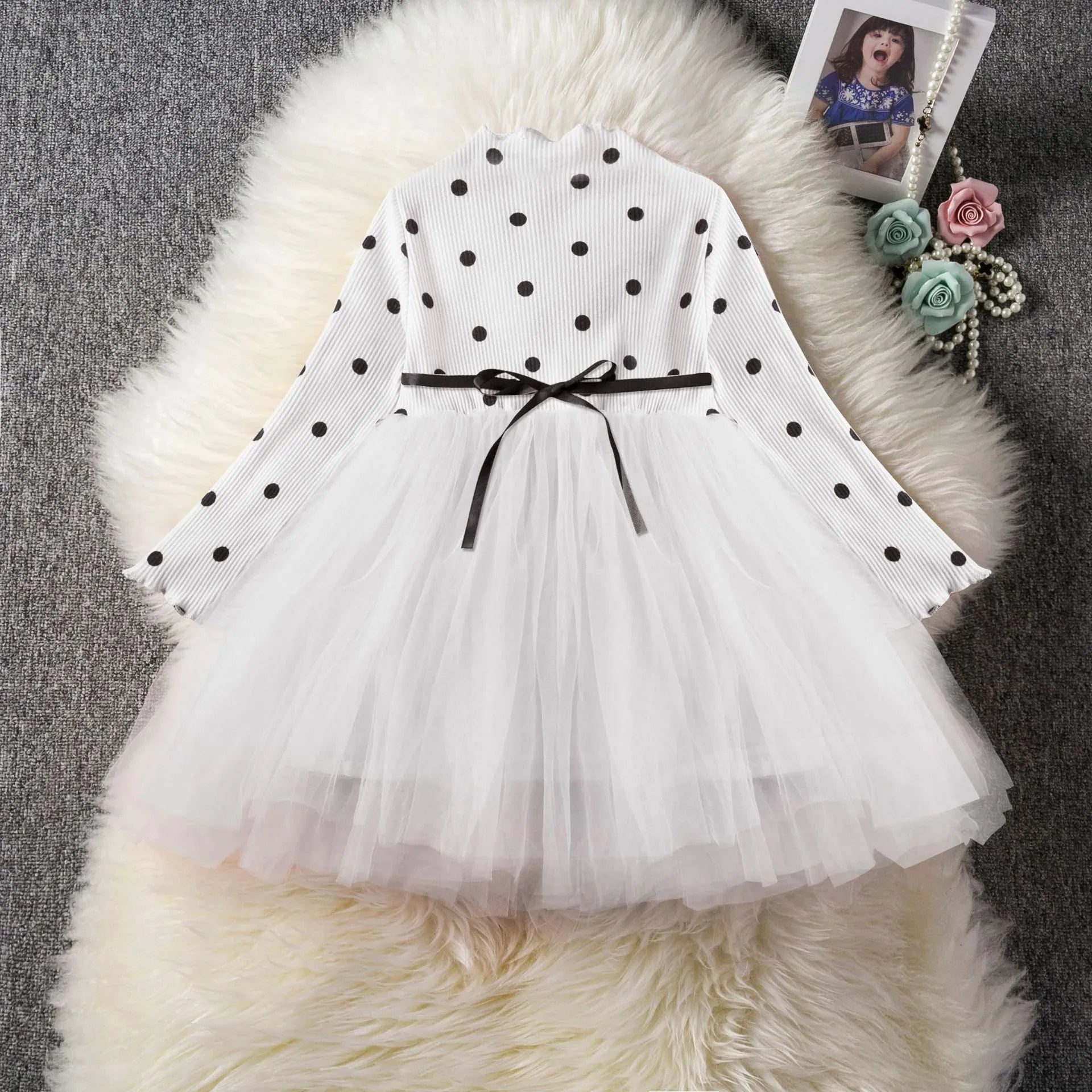 Baby girls long sleeve tutu lace dress in black pink white colours for christening and birthday parties