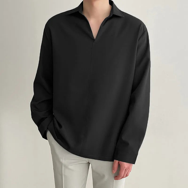 Loose lapels casual shirt in polyester fabric available in four colours with non-ironing feature