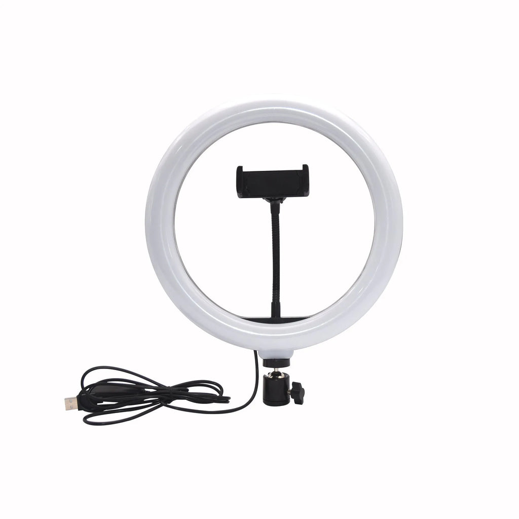 White metal desktop bracket fill light with 26cm arc, desktop tripod, and Bluetooth remote control for mobile phone