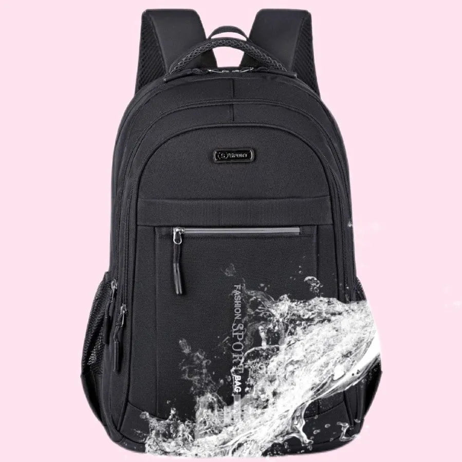 Oxford cloth capacity backpack with airpillow straps showing sewing line detailing in business travel setting