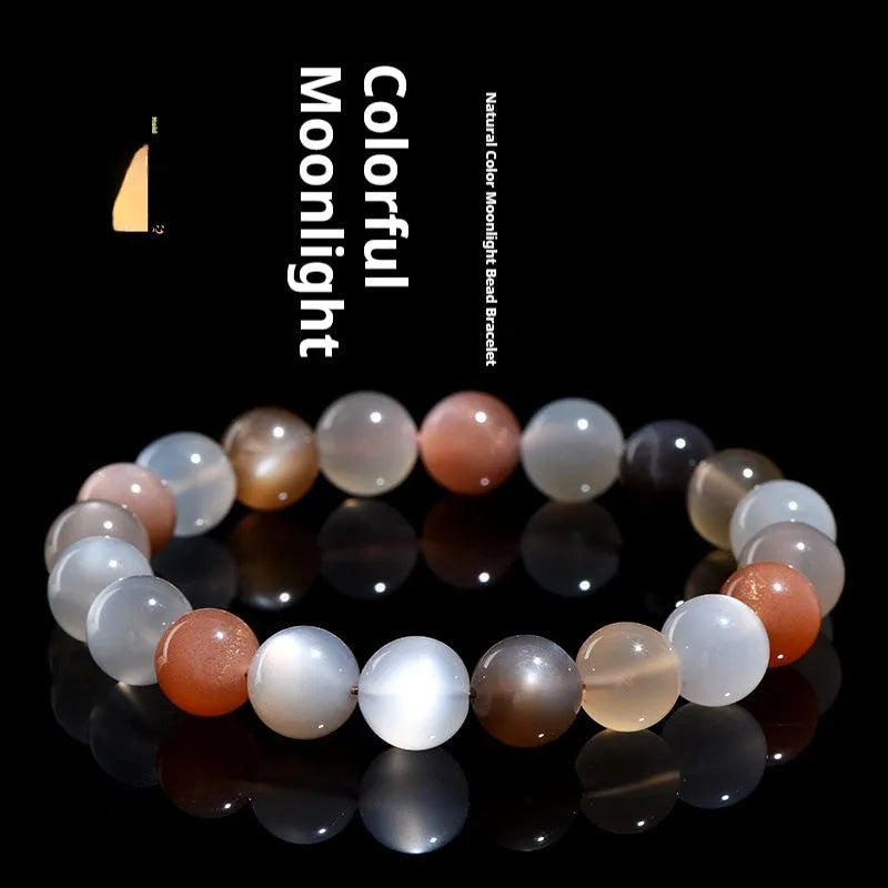 Natural colourful moonlight moonstone bracelet with 8mm single circle beads.