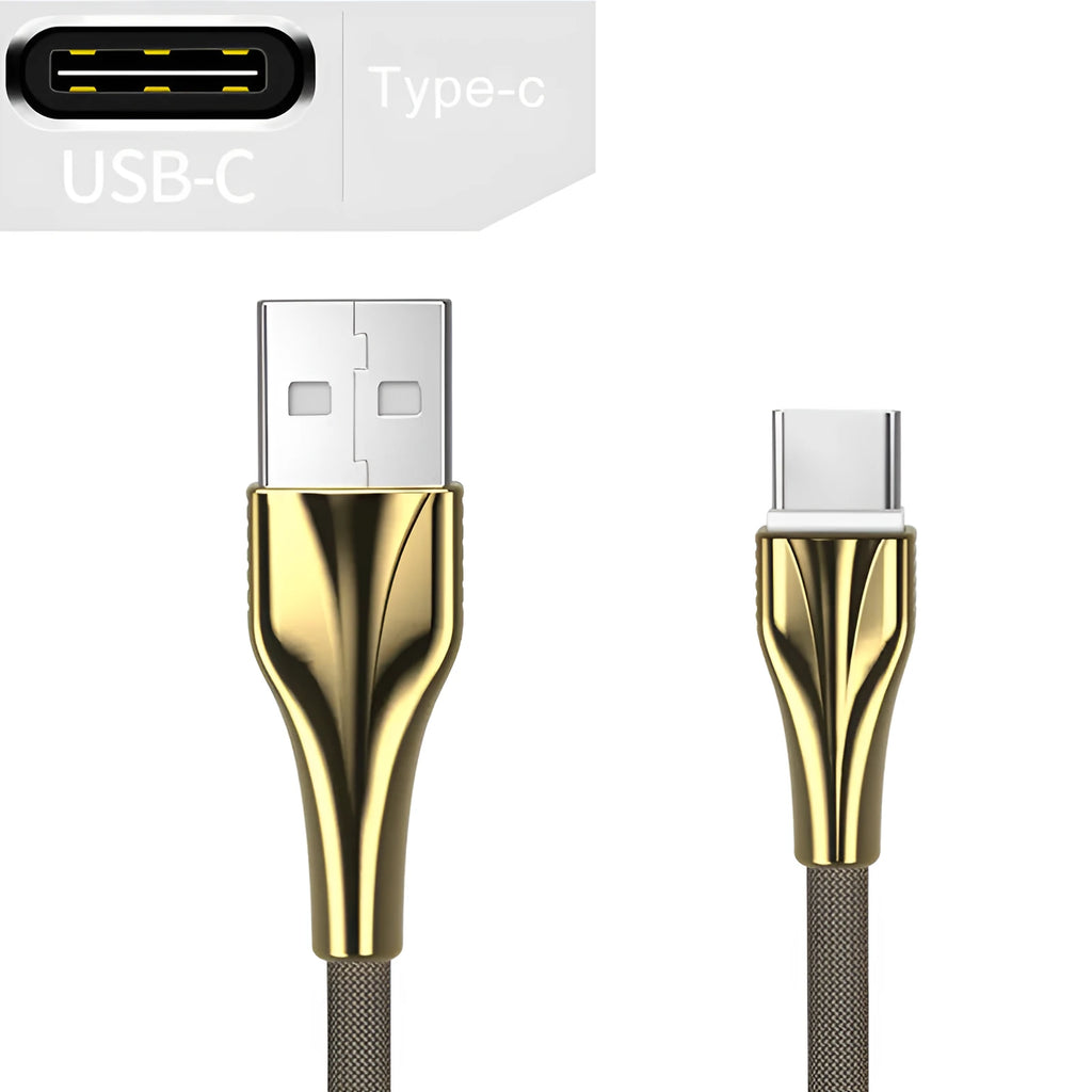Aluminum alloy braided mobile phone data cable with three interfaces in black, silver, gold, rose gold, 1m length