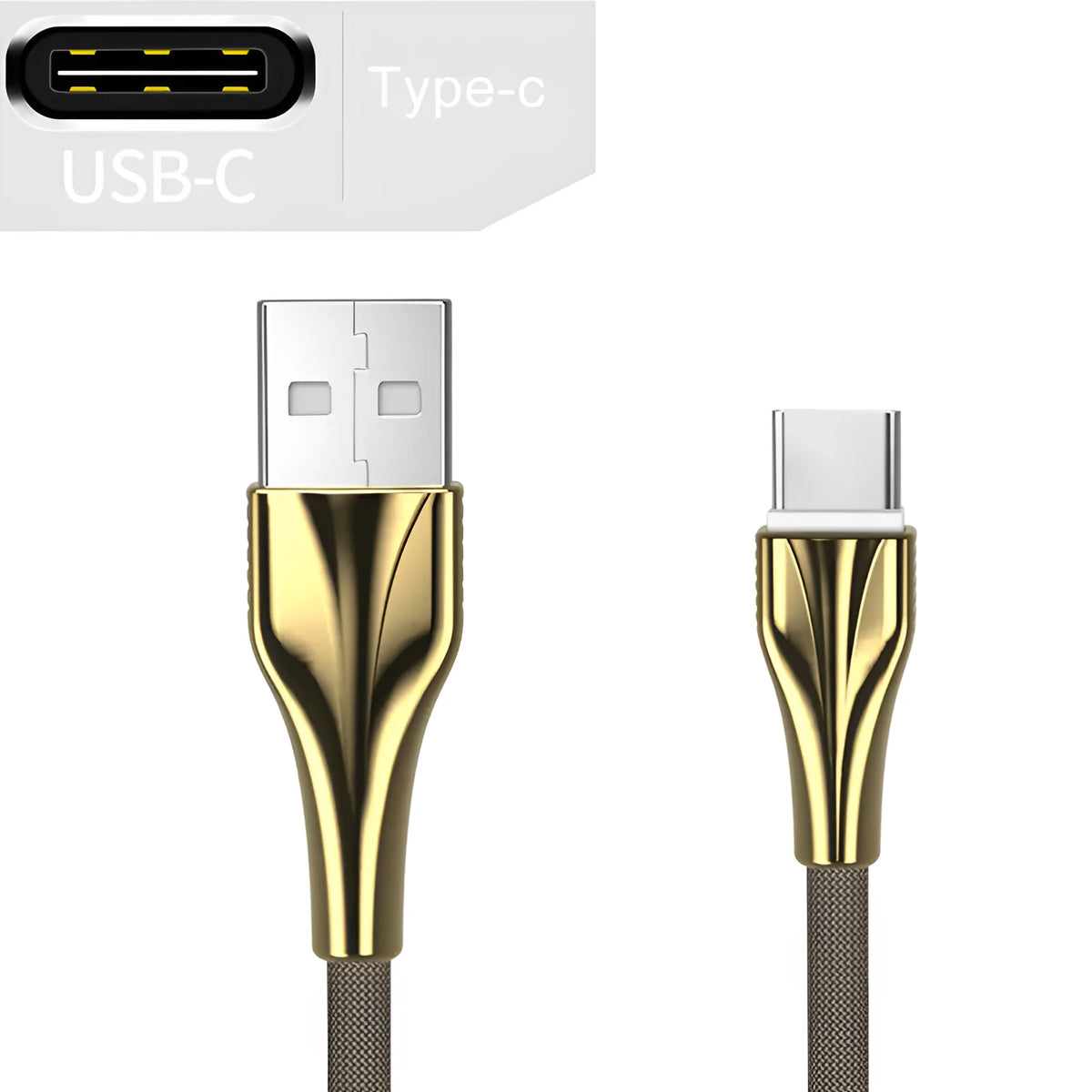 Aluminum alloy braided mobile phone data cable with three interfaces in black, silver, gold, rose gold, 1m length