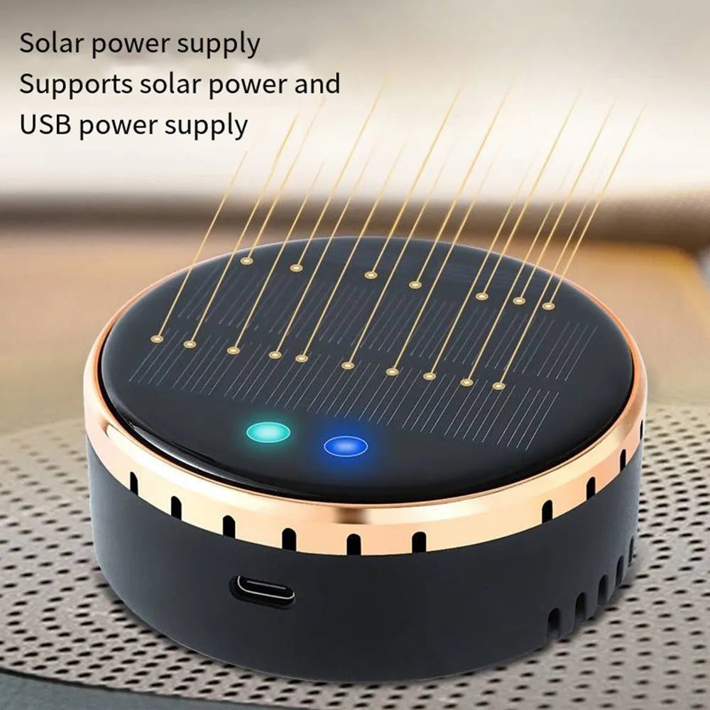 Car mounted solar air humidifier in black colour with ultrasonic atomisation technology