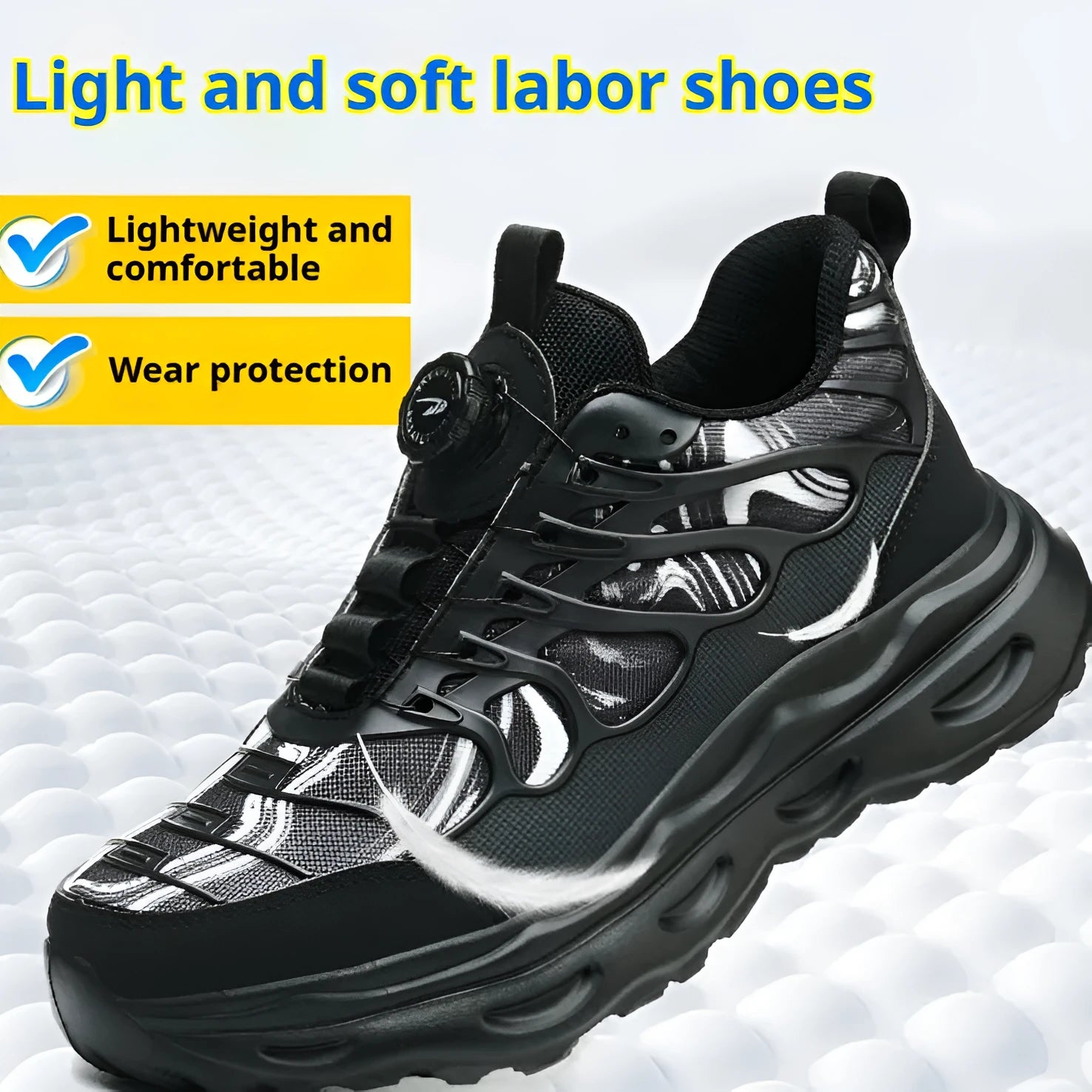 Men's rotating button labour protection shoes in JC9311 black colour with microfiber upper and EVA sole