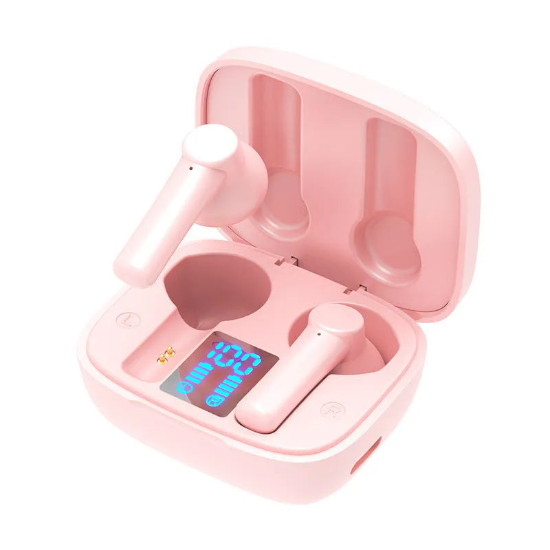 Wireless Bluetooth sports earbuds with digital display charging case in black colour