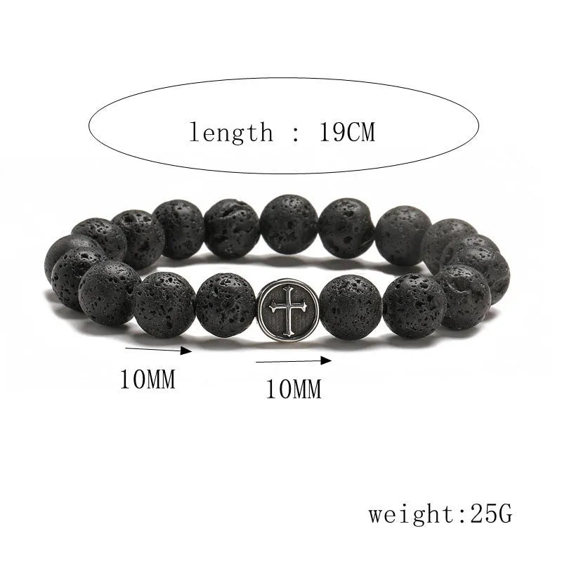 Geometric volcanic agate bracelet with stainless steel finish showing 10mm stone diameter