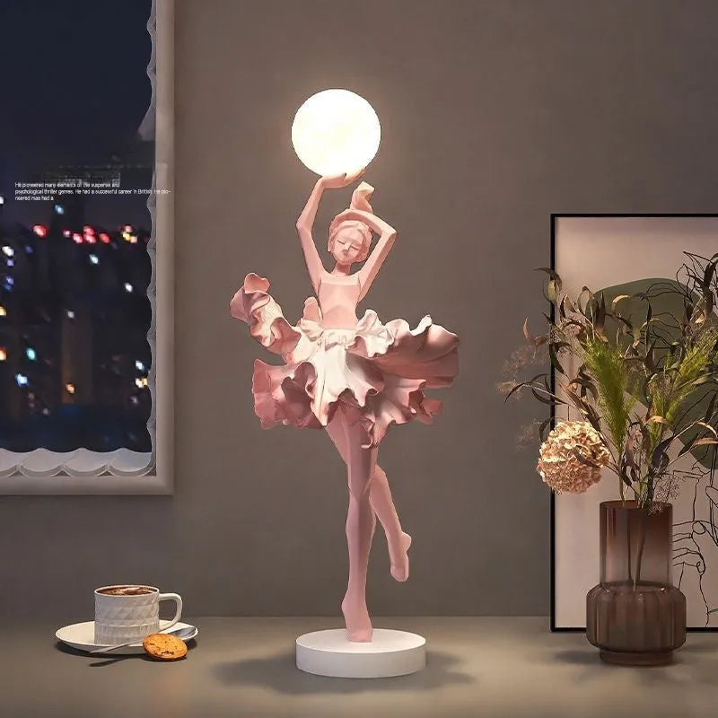 Small resin art girl night light ornament in black gold, white, pink, or light blue.