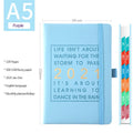 Self-discipline clocking notebook with imitation leather cover in five colour options showing flat-lying wireless binding