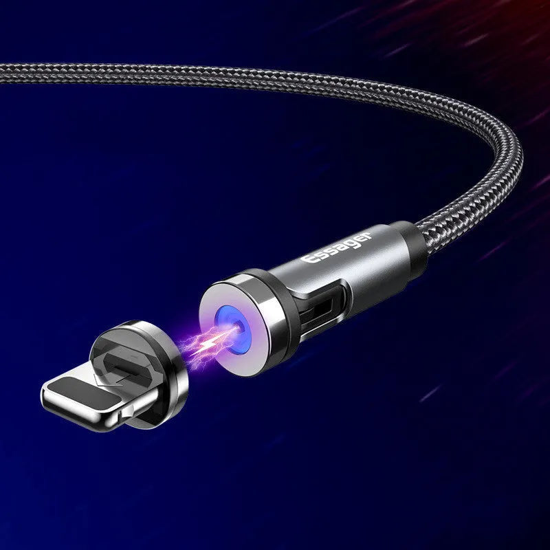 Magnetic rotating data cable in deep space grey or lucky red, 1m or 2m, for Apple, Micro USB and Type-C.