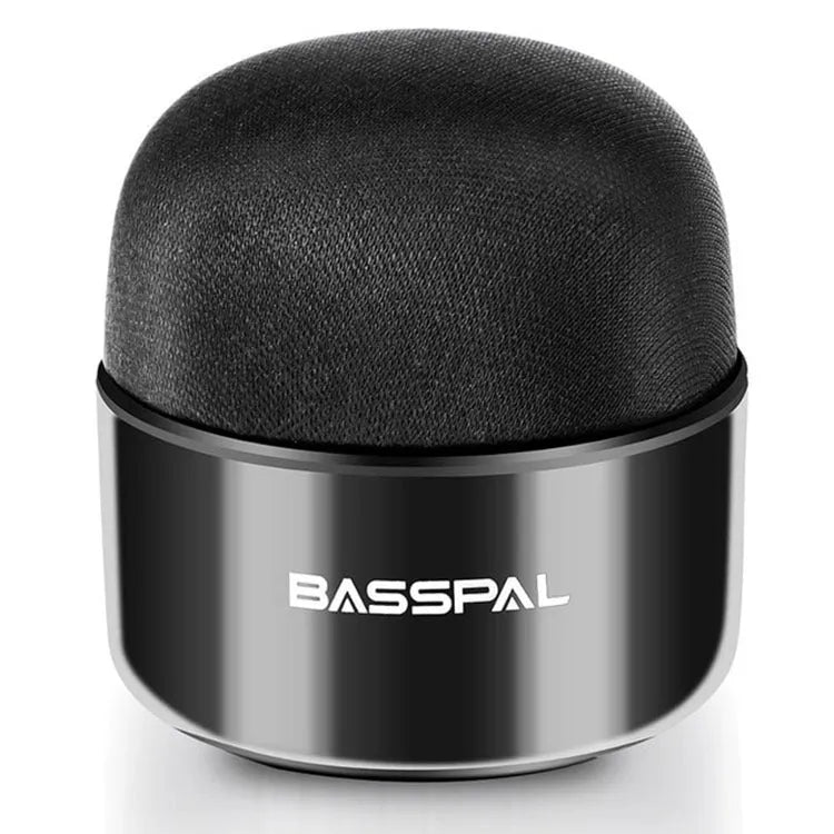 Black portable mini waterproof Bluetooth speaker with button controls.