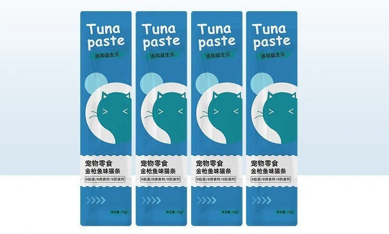 Pack of 10 cat snack strips for kittens with four flavour variety options