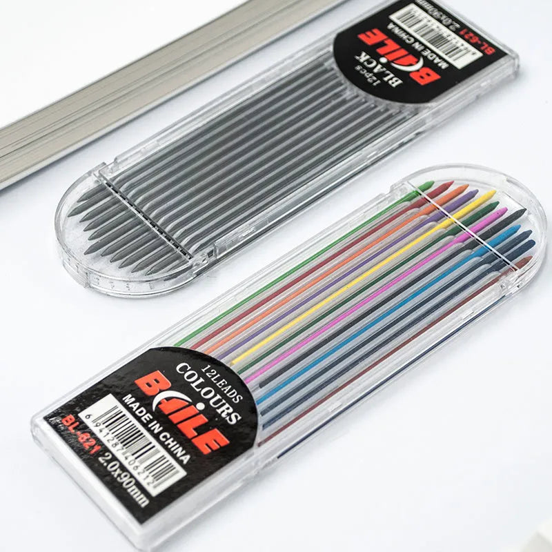 12 automatic lead refills 2.0mm 90mm in black and multicolour with PP casing
