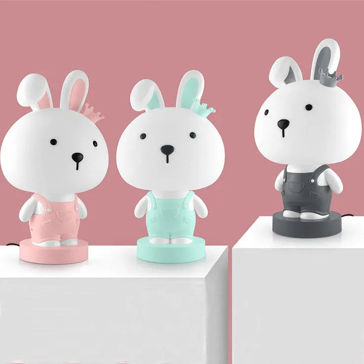Cartoon animal table lamp with LED light and plastic shade in bear, cattle, rabbit, or tiger designs
