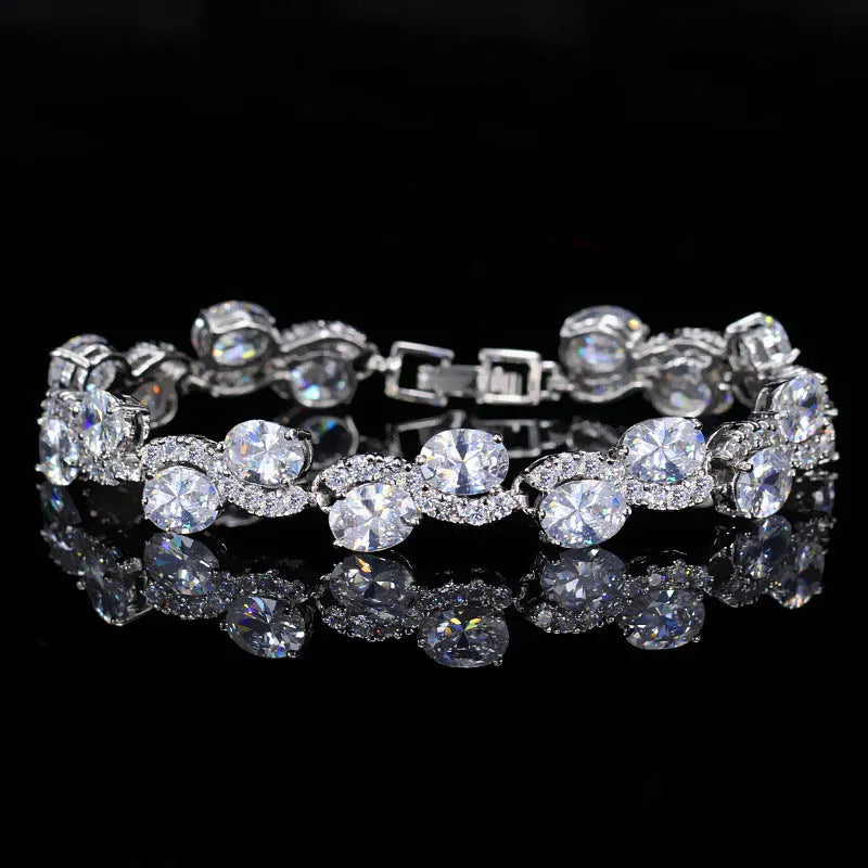Copper plated gold zircon bracelet with geometry shape and simple styling in five colour options