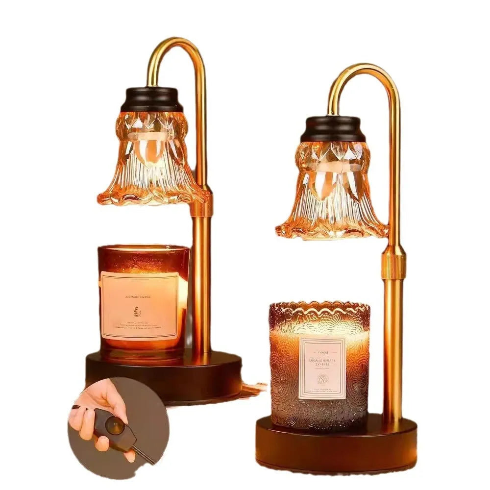 Bamboo lifting aromatherapy wax melting lamp with adjustable height mechanism