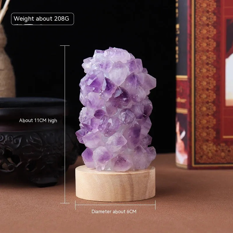 Natural amethyst mini night light with cold light illumination showing crystal vug formations