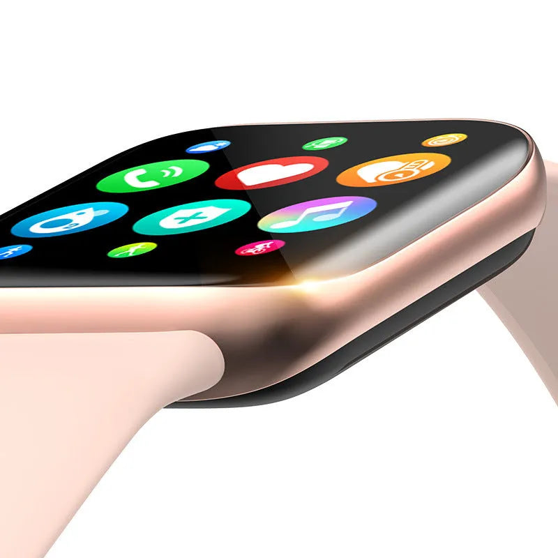 Smart bracelet with Bluetooth call and blood pressure monitoring on wrist showing 1.44 inch screen