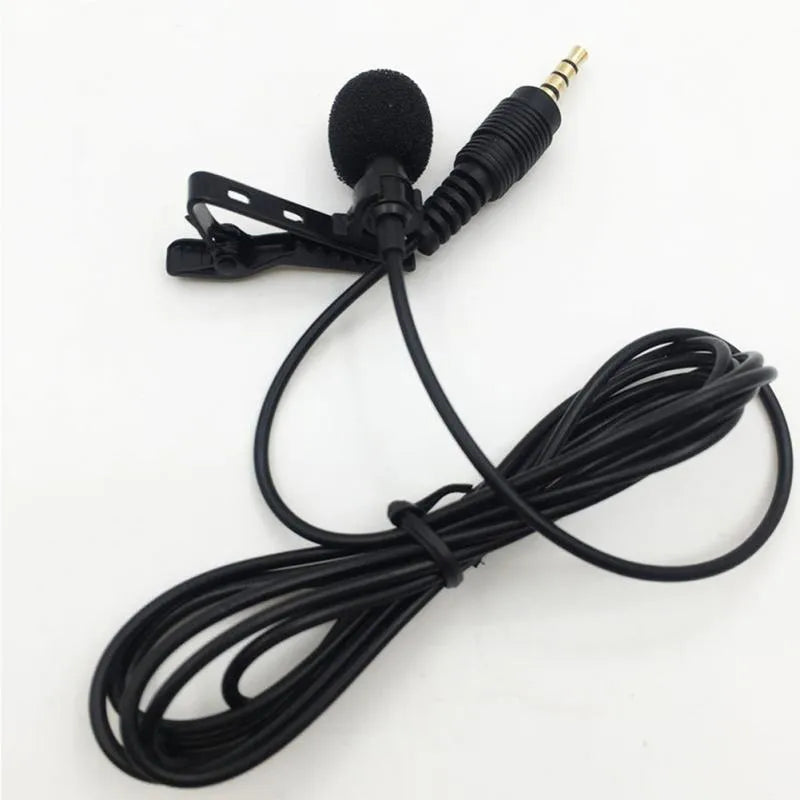 Portable clip condenser microphone with metal shell and 3.5mm plug, black