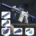 Blue electric water gun with USB charging port and automatic water absorption system