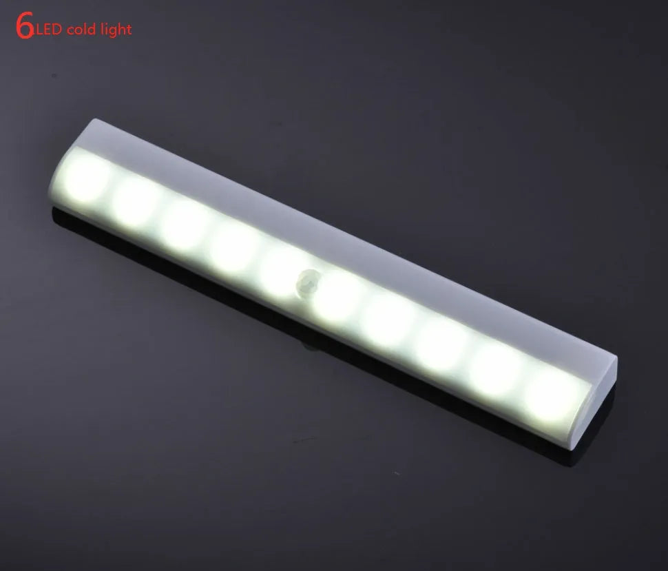 Aluminium LED closet light with magnetic back, shown illuminating a wardrobe interior.