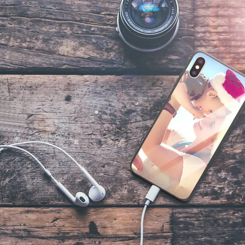 Ultra-thin patterned iPhone case with raised edges showing on a smartphone.