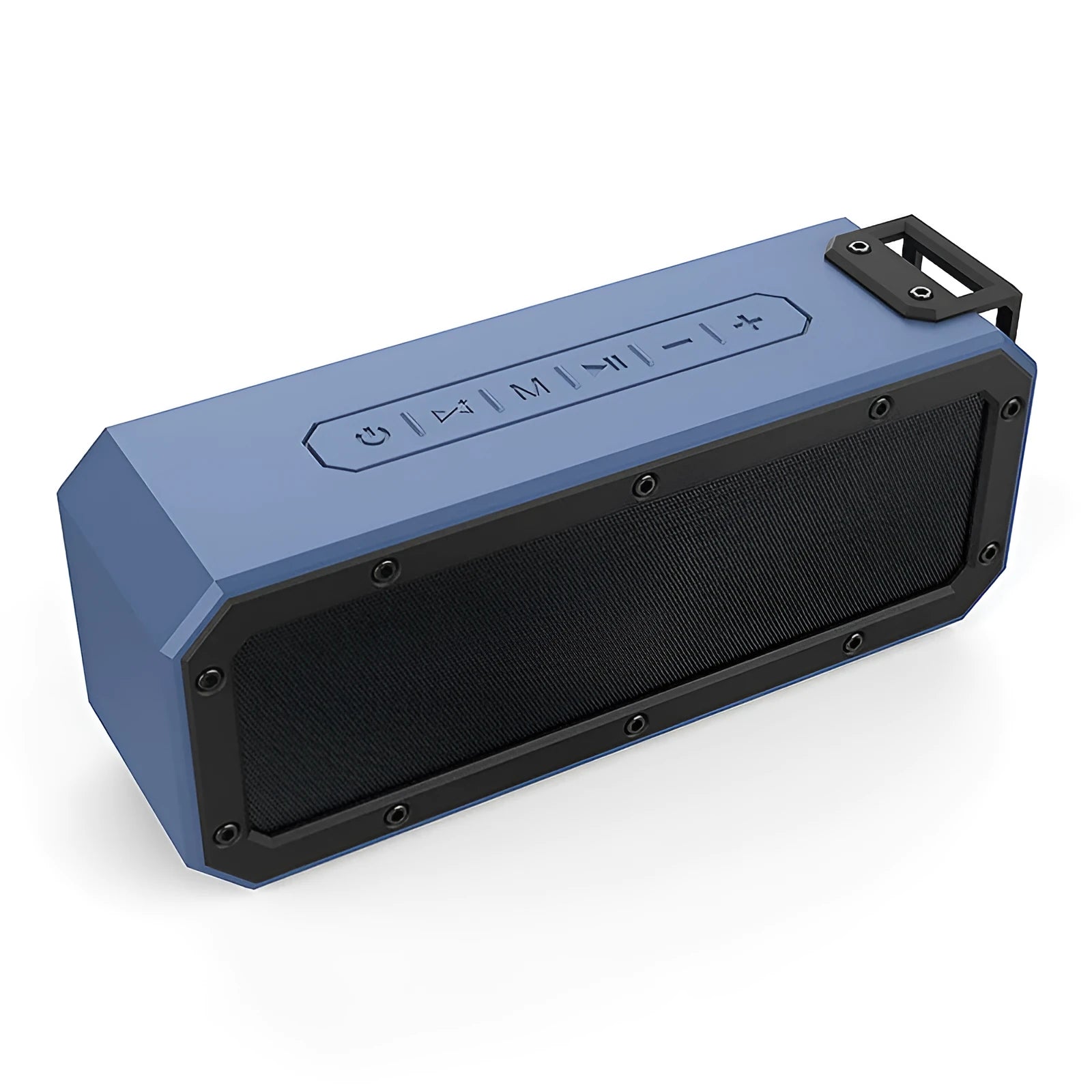 Black or blue waterproof portable Bluetooth speaker with climbing rope, showing compact 207mm design