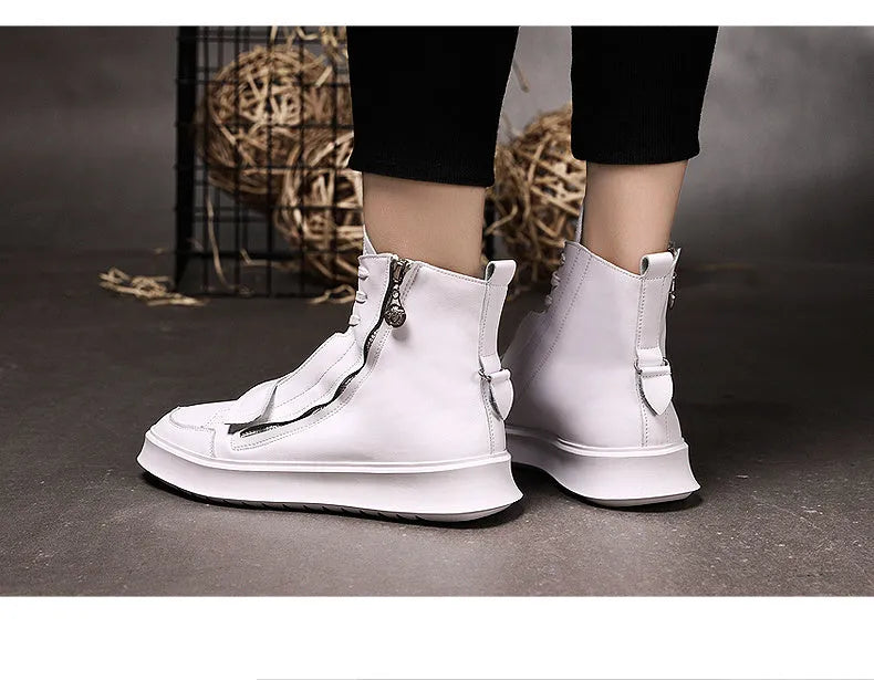 Men's black PU leather high-top ankle boot on a white background