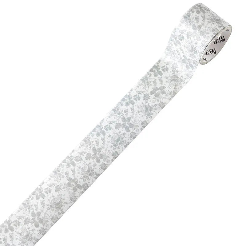Japanese washi paper decorative adhesive tape roll with vintage floral watercolour design, showing 2 metre length and width options