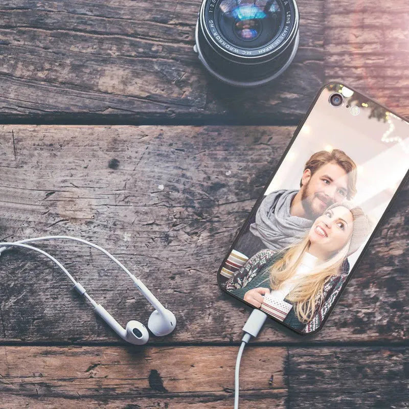 Ultra-thin patterned iPhone case with raised edges showing on a smartphone.