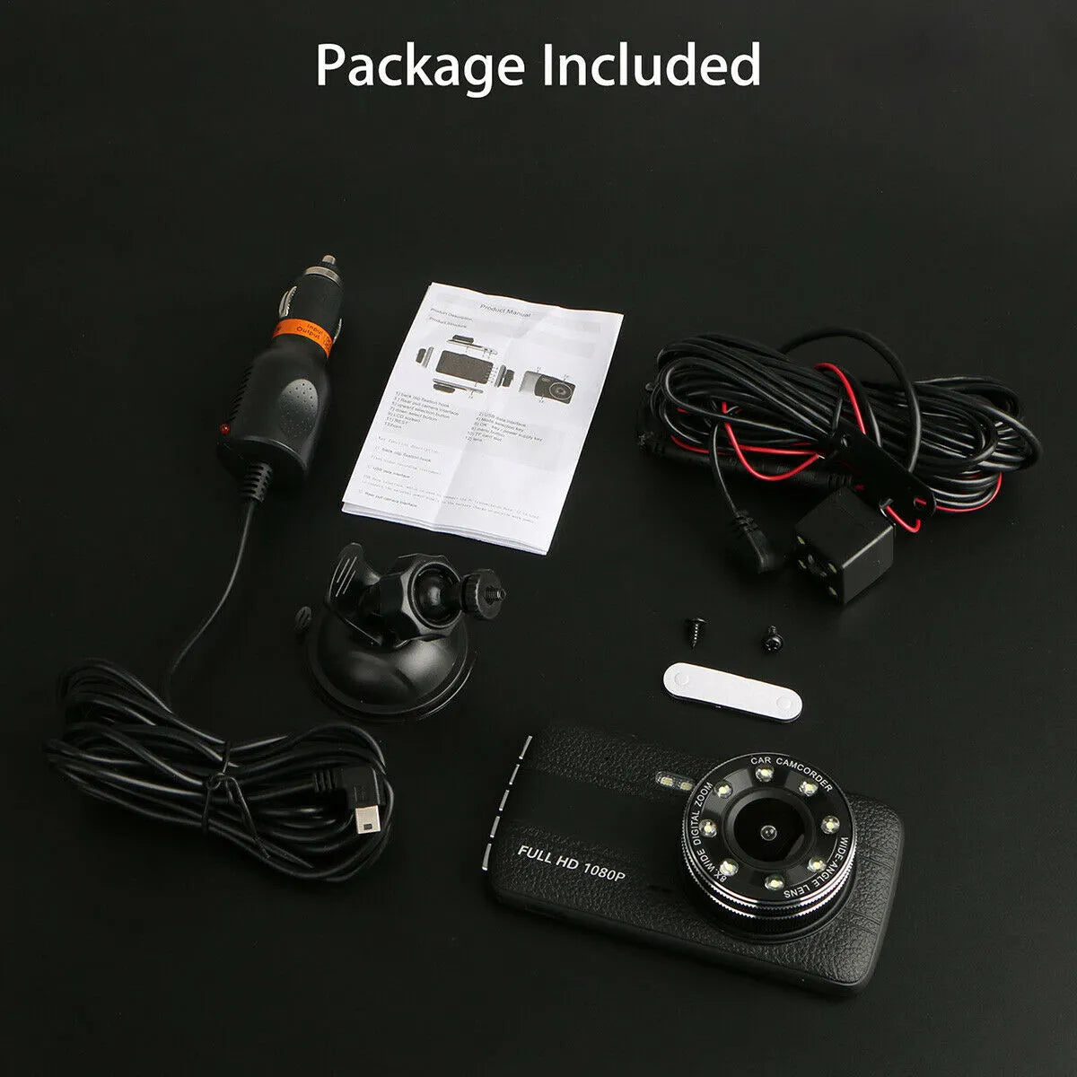 HD driving recorder with 8 night vision lights on windscreen mount showing 4.0 inch screen