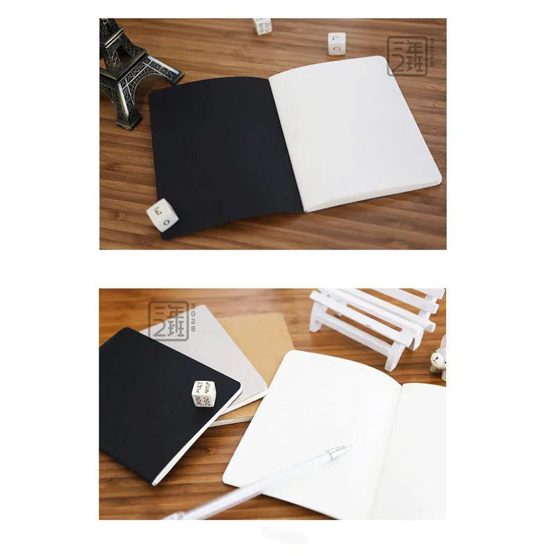 Retro plain blank graffiti book in black, white, cowhide colour, or grey with 102x142mm pages and car line stitch binding.
