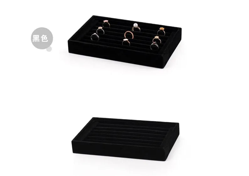 22 x 14 cm velvet ring display plate in black, grey, red, rose red, brown or white for jewellery storage