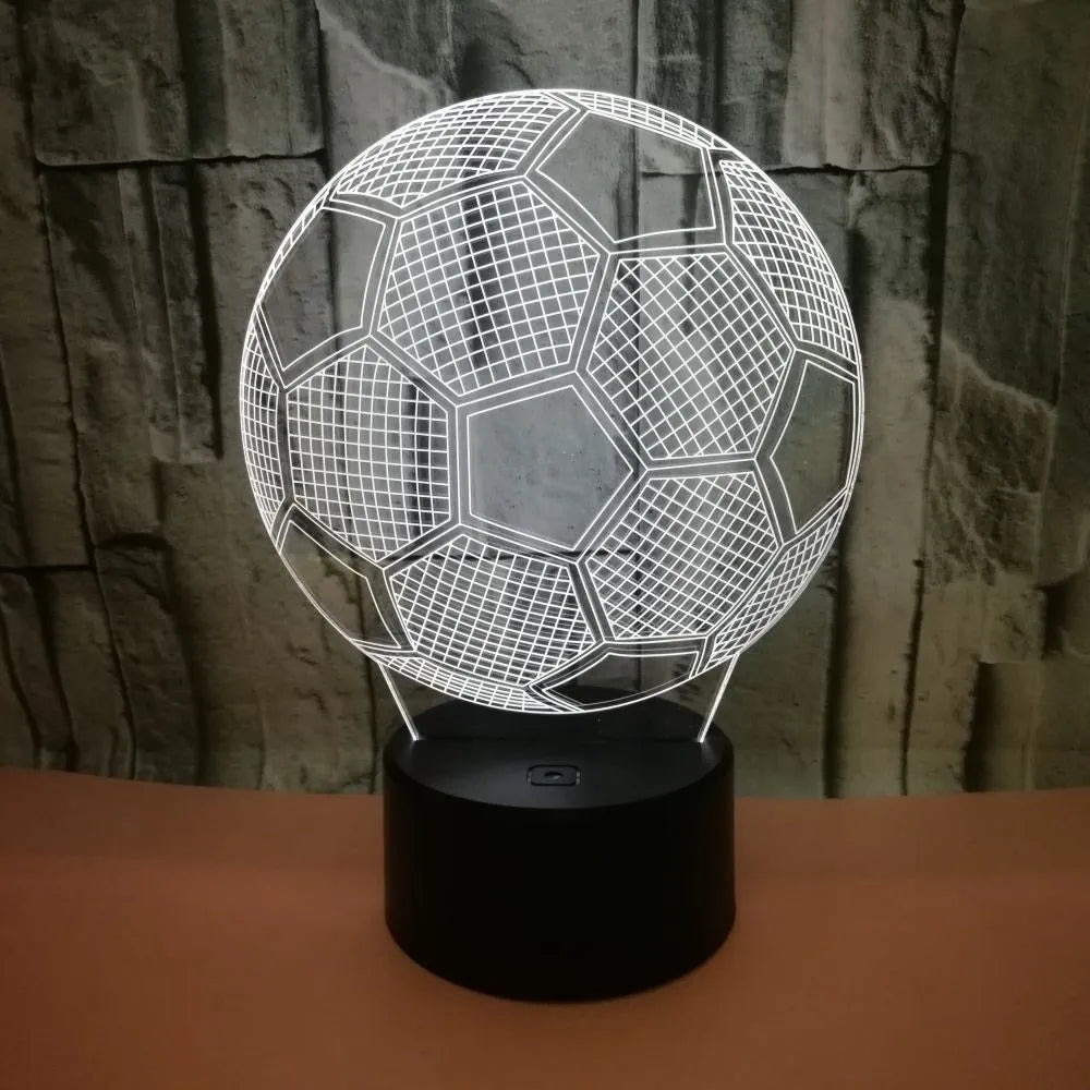 3D football night light with colour changing options and touch controls on acrylic panel