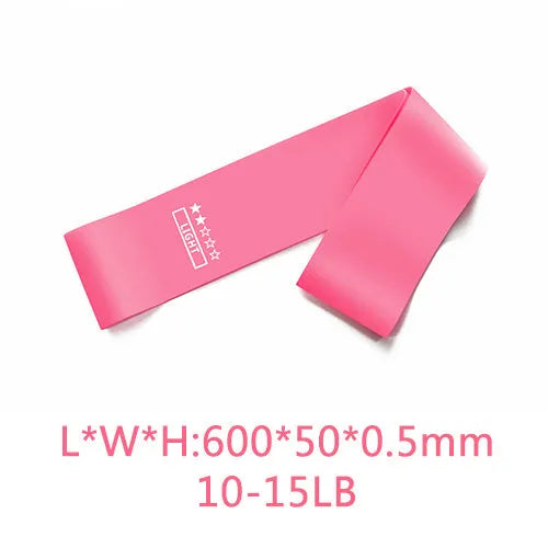 Five-piece pink gradient latex yoga tension band set, each band 600 x 50 mm, pull values 3-5lb to 35-40lb
