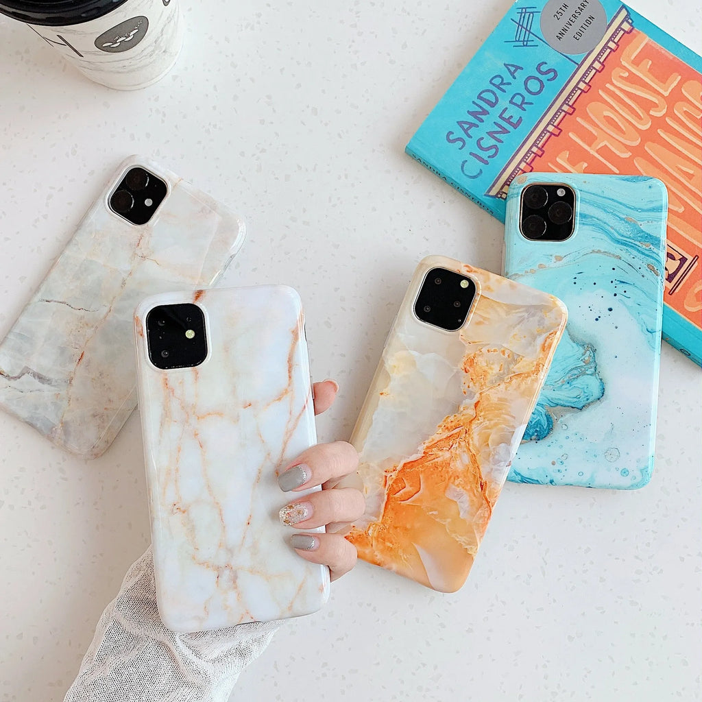 Frosty marble silicone phone case for iPhone with geometric pattern in jade green colour
