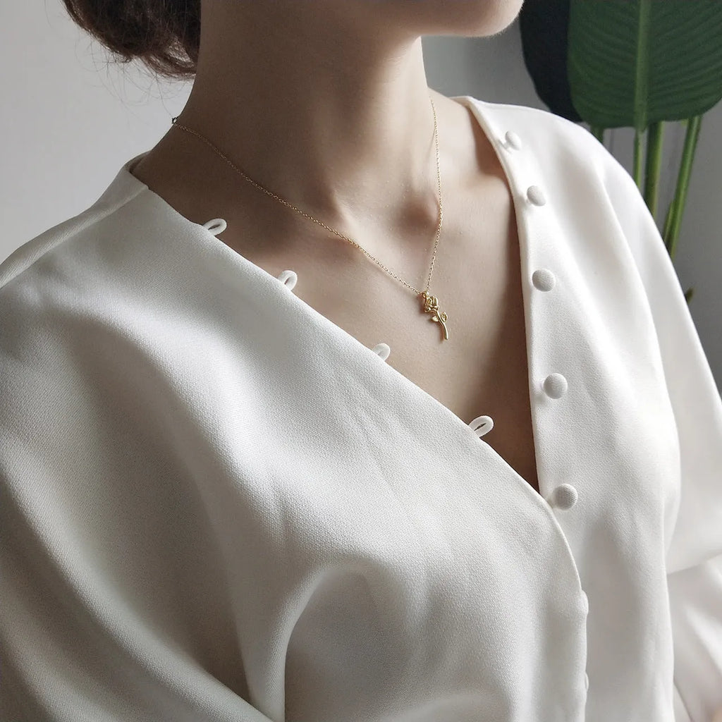 Rose gold necklace with 925 sterling silver gold finish and small rose flower geometric pendant for women