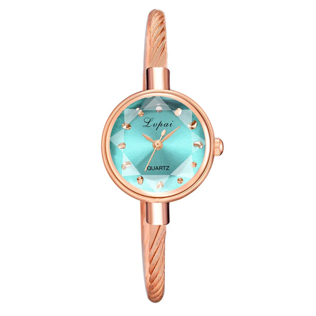 Niche bracelet watch with alloy strap and case, 20mm dial, 24mm case, in eight colours including Emerald, Green, Grey, Pink, Rainbow blue, Red, Rose gold, and White