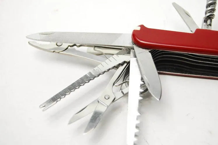 91mm multifunctional stainless steel pocket tool with pliers, scissors, saw, ruler, and bottle opener