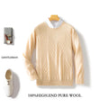 Men's round neck sweater pullover solid colour jacquard loose fit long sleeve mercerized craft