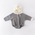 Baby striped hooded one-piece climbing suit in black stripe, 100% cotton, sizes 66-90cm
