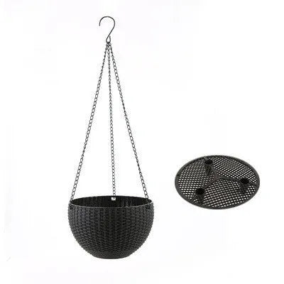 Injection-moulded plastic hanging basket with inner tank, 210mm diameter, 450mm chain