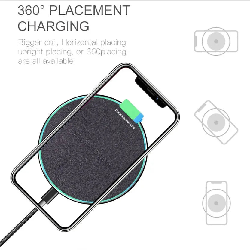 Black 15W Quick Qi wireless charging pad for iPhone 11 and Qi-compatible smartphones