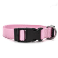 Soft nylon pet collar with plastic buckle and metal D ring, available in multiple colours and sizes