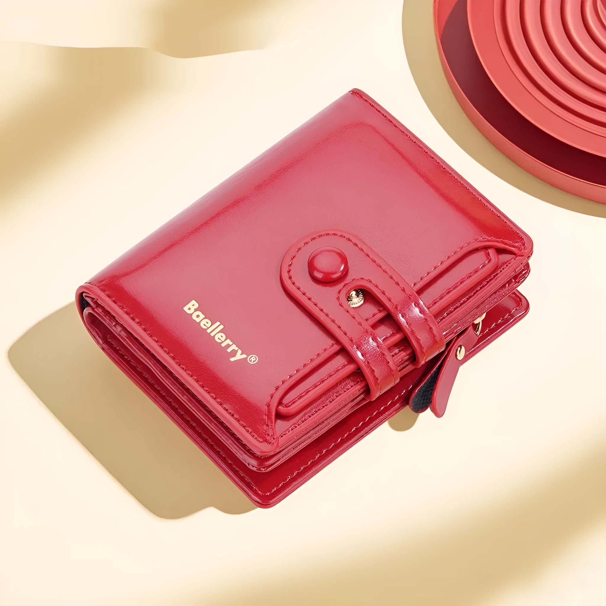 Women's PU leather bifold wallet card holder shown in multiple colour options.